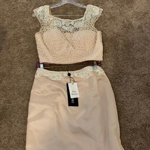 Sherri hill size 10 nude ivory prom dress 2 piece style #50953